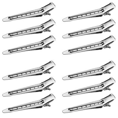 12PCS Duck Billed Clips, 2.75 Inches Rustproof Metal Alligator Curl Clips with Holes for Hair Styling, Hair Coloring, Medium, Silver