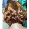 13x6 HD Transparent Lace Front Human Hair Wigs #27#30 Color Side Part Brazilian Remy Highlight Short Bob Cut Human Hair Wig Wave For Black Women Pre Plucked Bleached Knots 150% Density 12Inch view 4