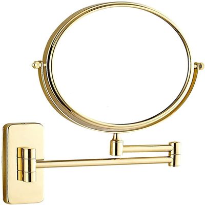 8 Inch Makeup Mirrors, Double Sided Brass Magnifying Mirror, Extendable Folding 360 Swivel Vanity Shaving Mirrors (Color : 2, Size : 3X)