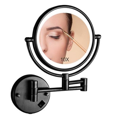 8 Inch LED Makeup Mirror Wall Mount, Double-Sided Swivel Vanity Mirror, Chrome, USB Rechargeable