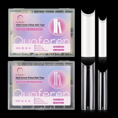 480PCS XL Extra Long C Curve Nail Tips, 2 Packs Natural and Clear Acrylic Nail Tips for Acrylic Nails Professional Set, Half Cover Square Straight Press on False Nail Tips for Nail Art 12 Sizes Box