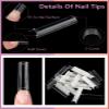480PCS XL Extra Long C Curve Nail Tips, 2 Packs Natural and Clear Acrylic Nail Tips for Acrylic Nails Professional Set, Half Cover Square Straight Press on False Nail Tips for Nail Art 12 Sizes Box view 4