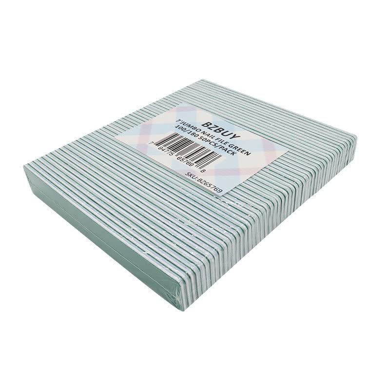 Bzbuy Jumbo Nail File 50 PCS Professional Double Sided 100/180 Grit Nail Files Emery Board Green Manicure Pedicure Tool and Nail Buffering Files