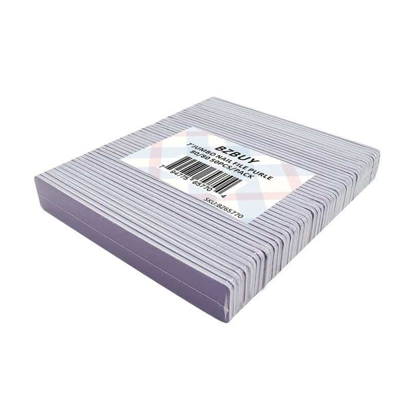 Bzbuy Jumbo Nail File 50 PCS Professional Double Sided 80/80 Grit Nail Files Emery Board Purple Manicure Pedicure Tool and Nail Buffering Files