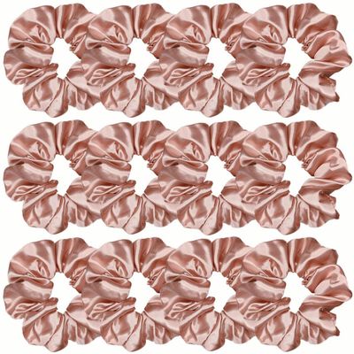 12 Pcs Satin Silk Scrunchies, Soft Hair Ties, Fashion Bands, Bows, Ropes, Elastic Bracelets, Ponytail Holders for Women and Girls (4.5 Inch, Rose Gold)