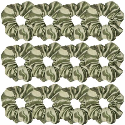 Sufermoe 12 Pcs Soft Satin Silk Hair Scrunchies, 4.5 Inch, Light Gray Green, Hair Ties for Women and Girls, Hair Accessories