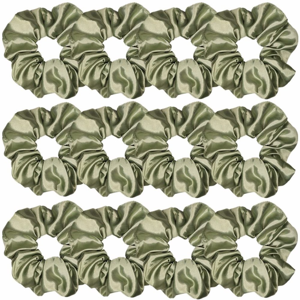 Sufermoe 12 Pcs Soft Satin Silk Hair Scrunchies, 4.5 Inch, Light Gray Green, Hair Ties for Women and Girls, Hair Accessories