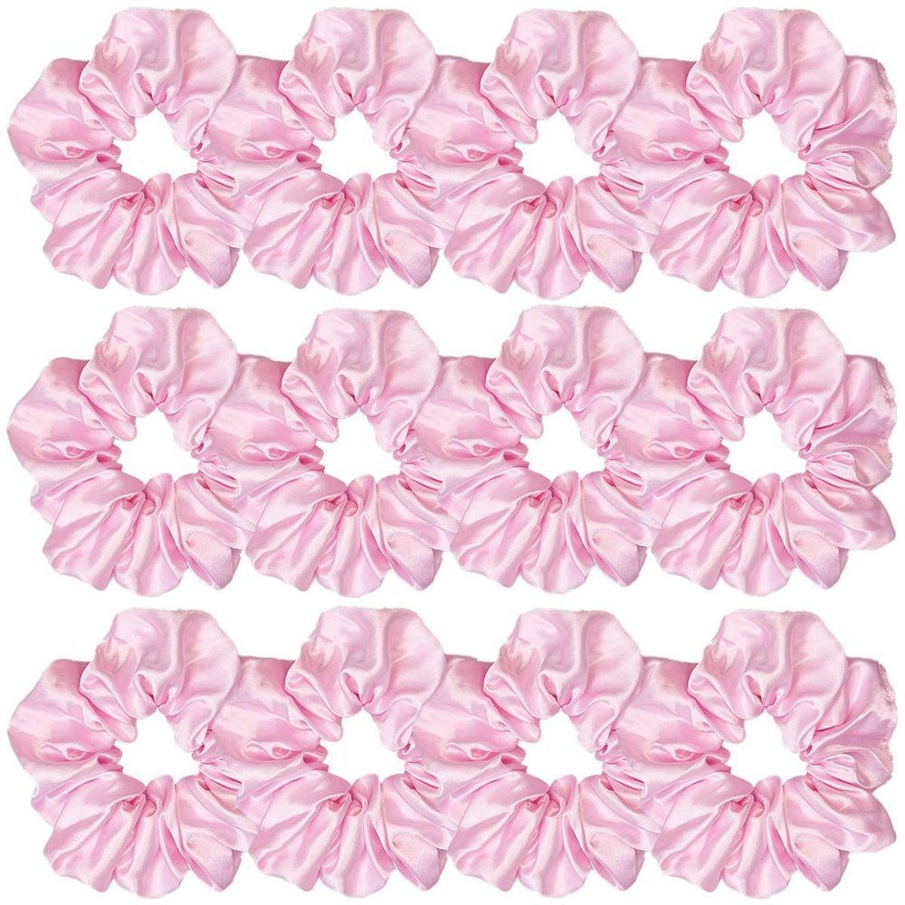 Sufermoe 12 Pcs Satin Silk Hair Scrunchies (4.5 Inch), Light Pink Elastic Hair Ties for Women and Girls, Fashion Hair Accessories for Daily Life, Yoga, Working, Studying, Running, Holidays, Parties