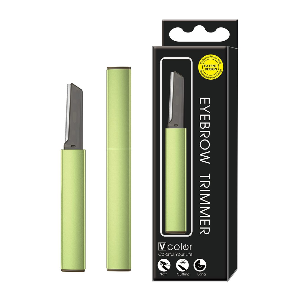 CHUNLINCARE Exfoliating Eyebrow Razor Dermaplaning Tool Eyebrow Trimmer with 4 Replacement Blades, Facial Razors for Women Aluminum Alloy Handle & Stainless Steel Blade (green)