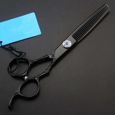 Hair Cutting Scissors, 6inch Professional Japan 440c steel Black hair scissors haircut thinning barber cutting shears hairdressing scissors (Color : Thinning)