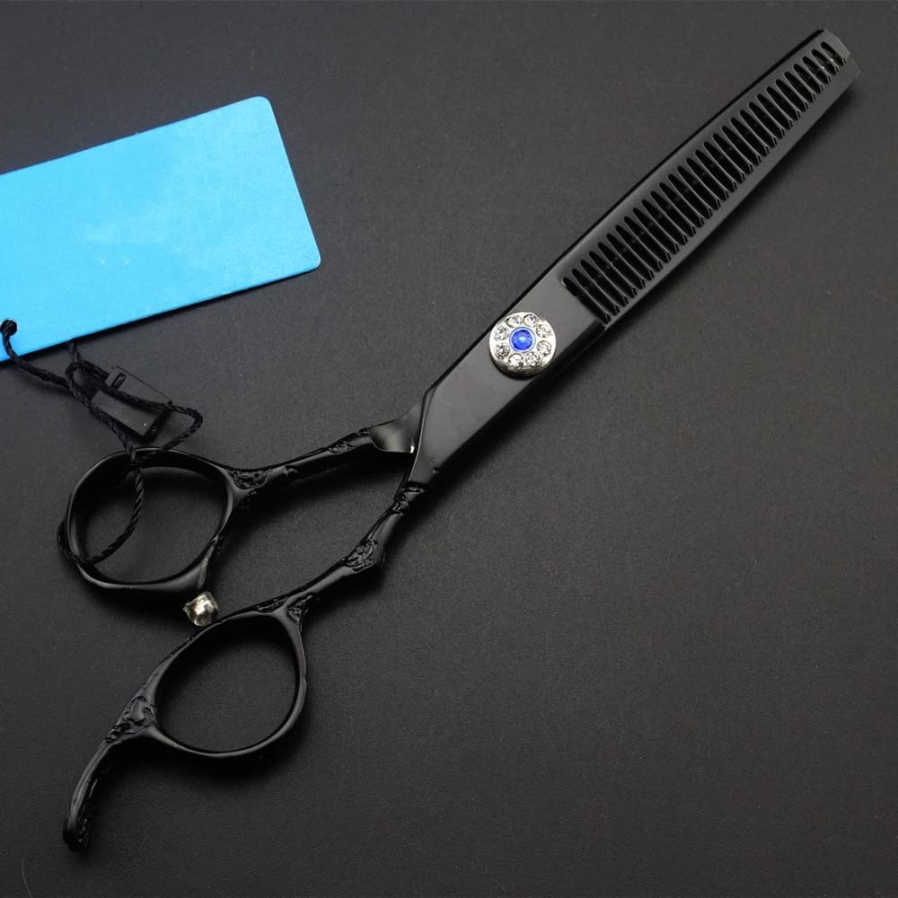 Hair Cutting Scissors, 6inch Professional Japan 440c steel Black hair scissors haircut thinning barber cutting shears hairdressing scissors (Color : Thinning)