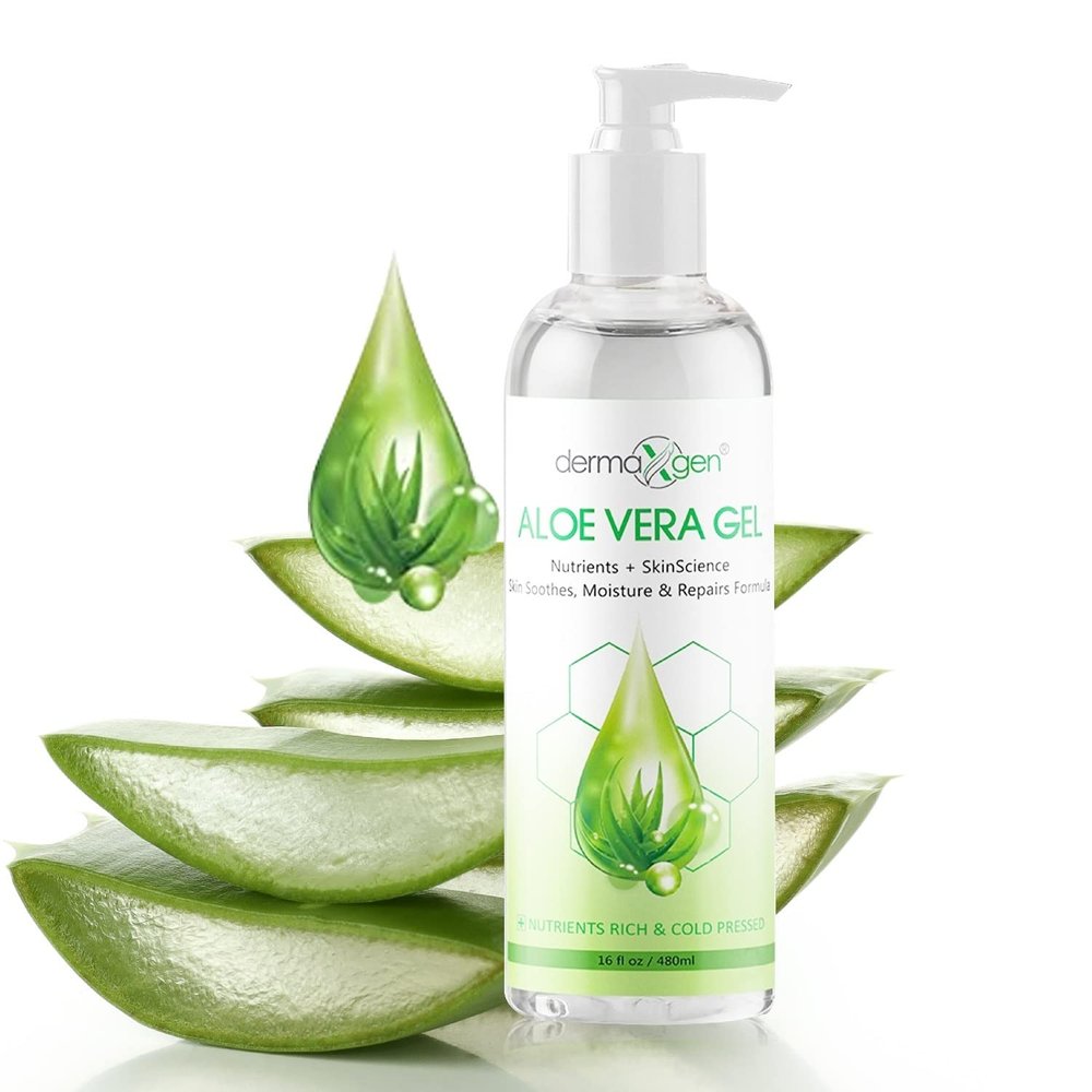 DERMAXGEN Aloe Vera Gel - Organic 100% Pure Aloe + Witch Hazel + Vitamin C + Vitamin E - Skin Soothes, Moisture And Repair Formula, Nutrients Rich And Cold Pressed - 16 FL OZ / 480 ML