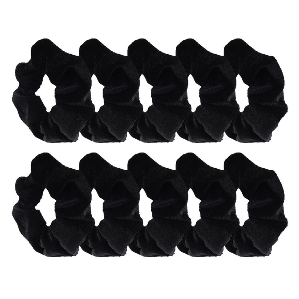 BIUDECO Black Velvet Hair Scrunchies 10 Pack Soft Stretch Hair Elastics for Women and Girls Washable Bands for Everyday Use and Diy Accessories