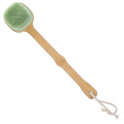 Bamboo Handle Bath Brush Shower Body Brush Silicone Back Scrubber Back Brush Silicone Scrubber Bath Cleaning Brush Bathroom Body Scrubber Scrub Brush Double Sided