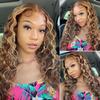 10A Raw Human Hair Bundles with Closure Brazilian Loose Deep Wave-16 18 20+16 Inch, 4x4 Loose Wave Lace Closure with Quick Weave Human Hair Ombr Highlighted Bundles P4/27 Honey Blonde Brown Color view 2