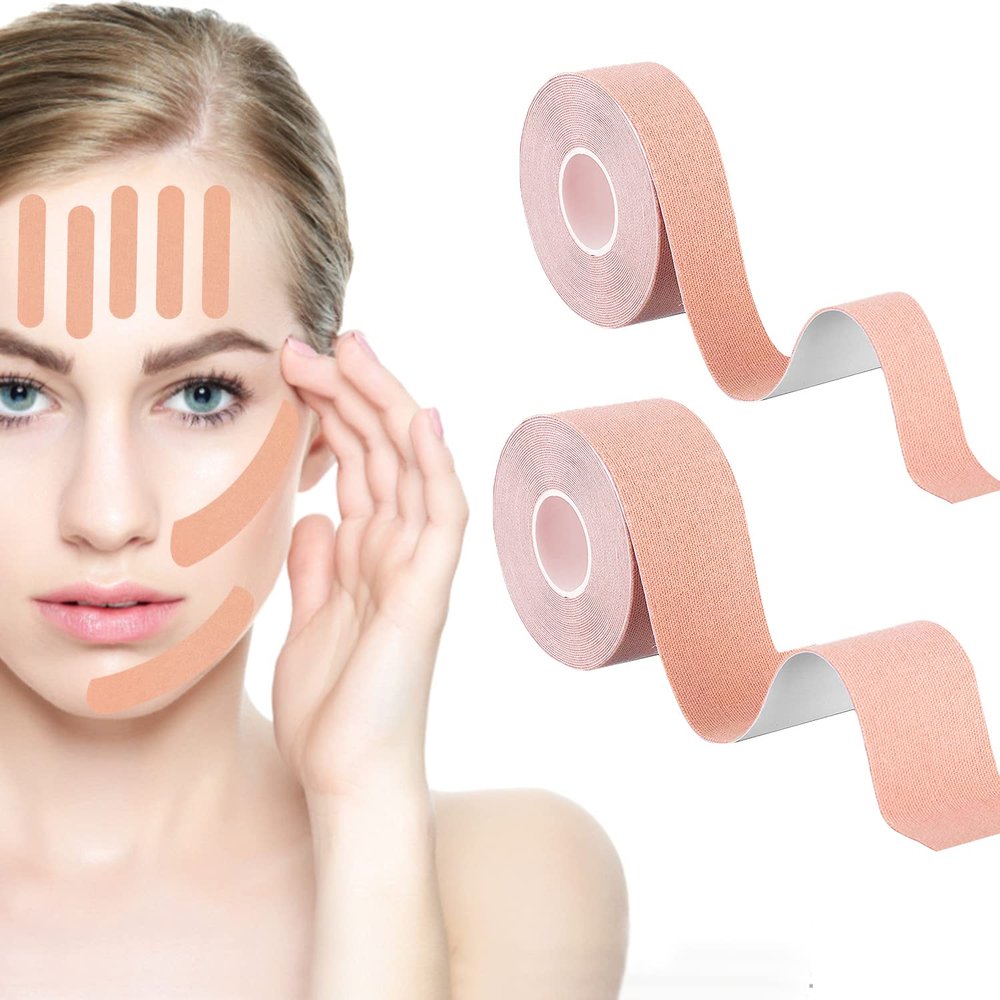 2 Rolls Face Tape Facial Myofascial Lift Tape Anti Wrinkle Patches Face Toning Belts Freeze Stickers Neck Lift Tape for Firming And Tightening Skin2.5cm*5m&3.8cm*5m