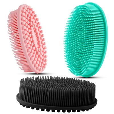 3 Pack Silicone Body Scrubber, Soft Silicone Loofah Exfoliating Body Scrubber, Silicone Body Brush Bath Shower Scrubber for Body, 2 in 1 Bath and Shampoo Wash Brush for Skin Exfoliation Men Women