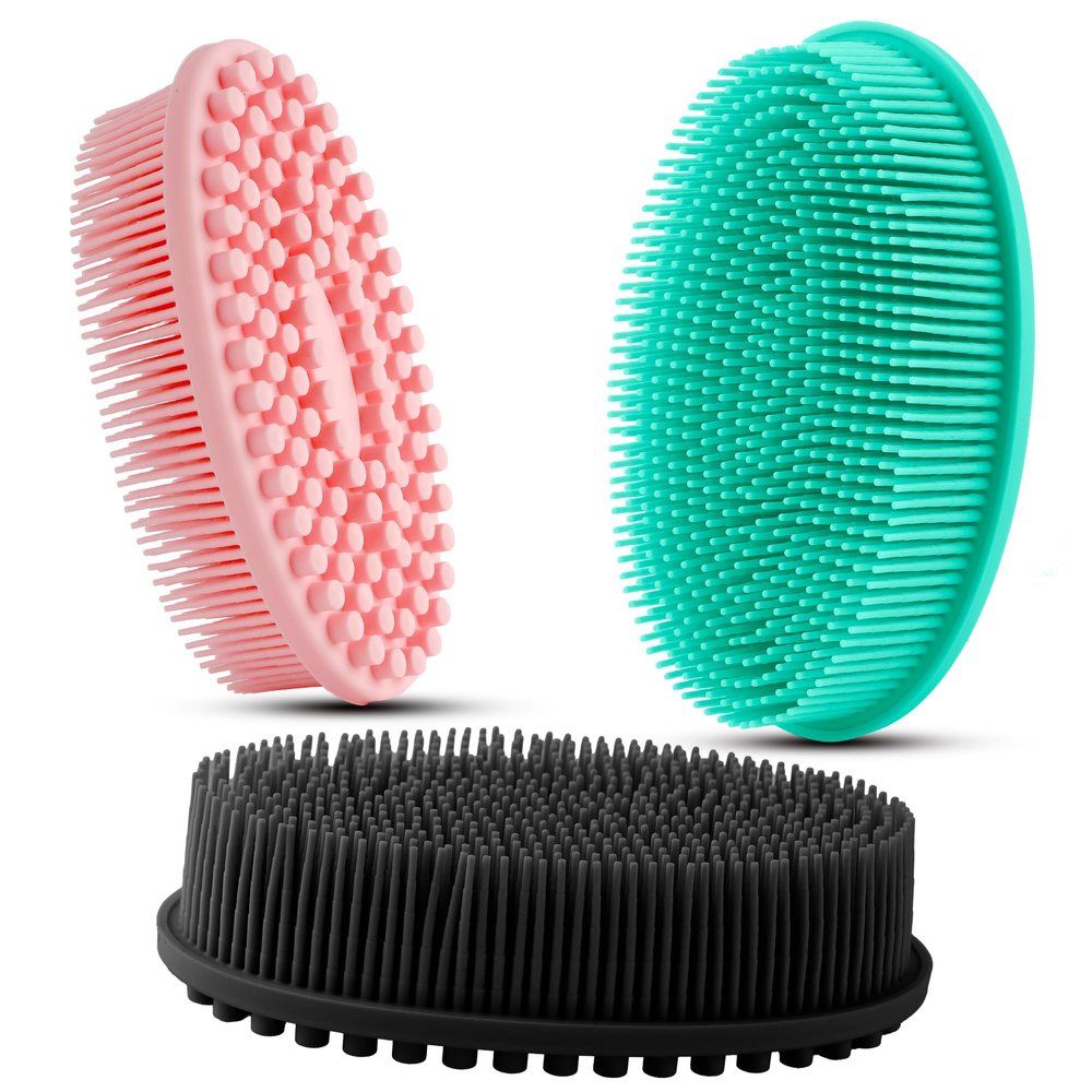 3 Pack Silicone Body Scrubber, Soft Silicone Loofah Exfoliating Body Scrubber, Silicone Body Brush Bath Shower Scrubber for Body, 2 in 1 Bath and Shampoo Wash Brush for Skin Exfoliation Men Women