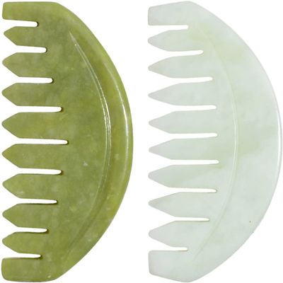 Beavorty 2pcs Jade Massage Comb Meridians Gua Tool for Scalp Relaxation Smooth Polished Jade for Body Massage for Home and Travel Use
