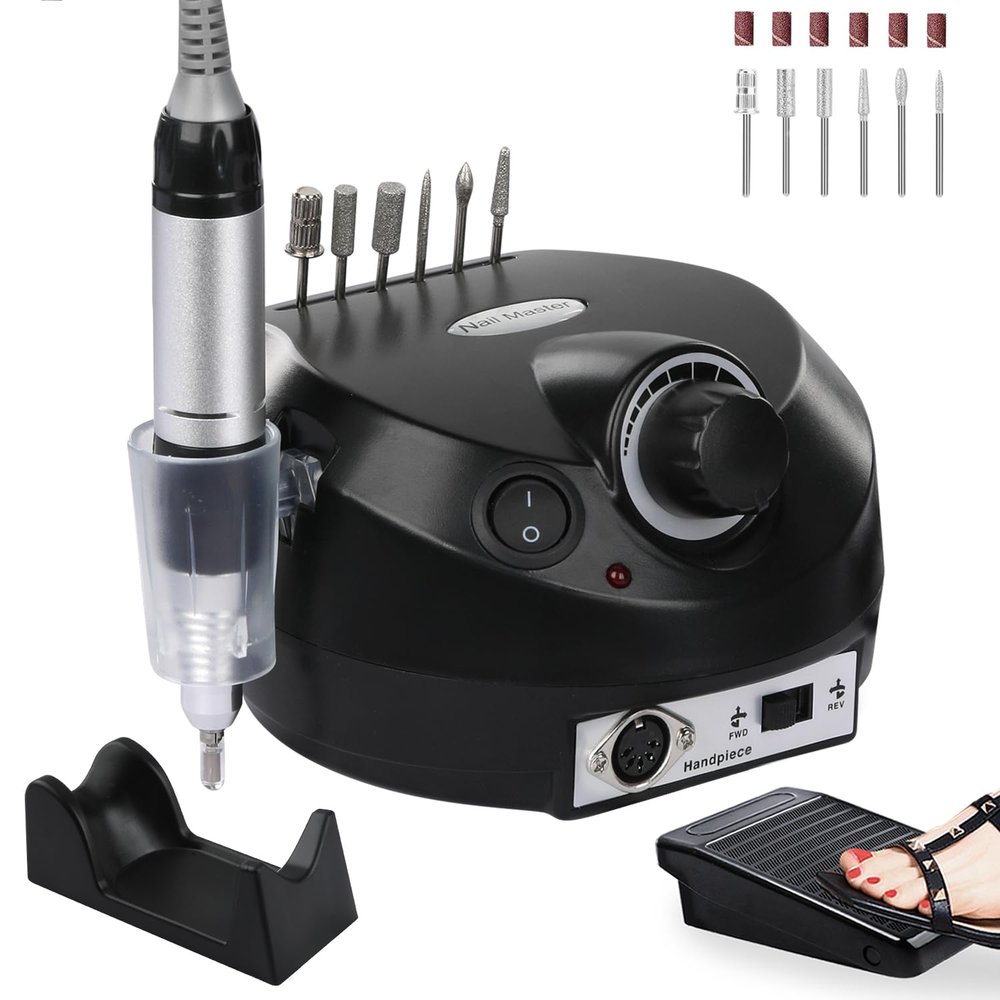 Electric Nail Drill Machine 30000RPM Nail Efile Professional Nail File Kit for Acrylic, Gel Nails, Manicure Pedicure Polishing with 6 Drill Bits and Sanding Bands