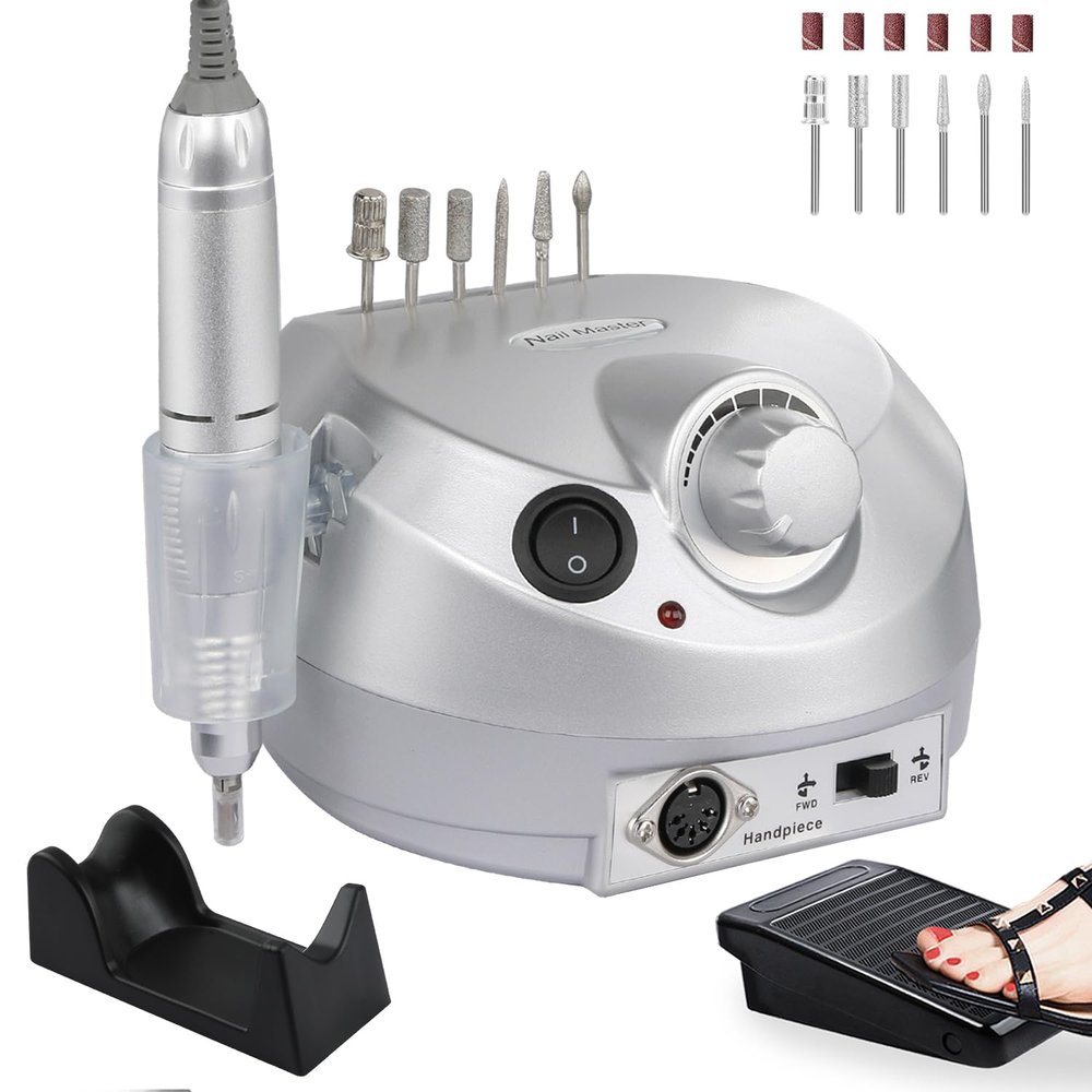 30000RPM Electric Nail Drill Machine Efile Professional Nail File for Acrylic Gel Dip Powder Nail, 6 Sanding Bands & 6 Nail Drill Bits for Home Salon Use