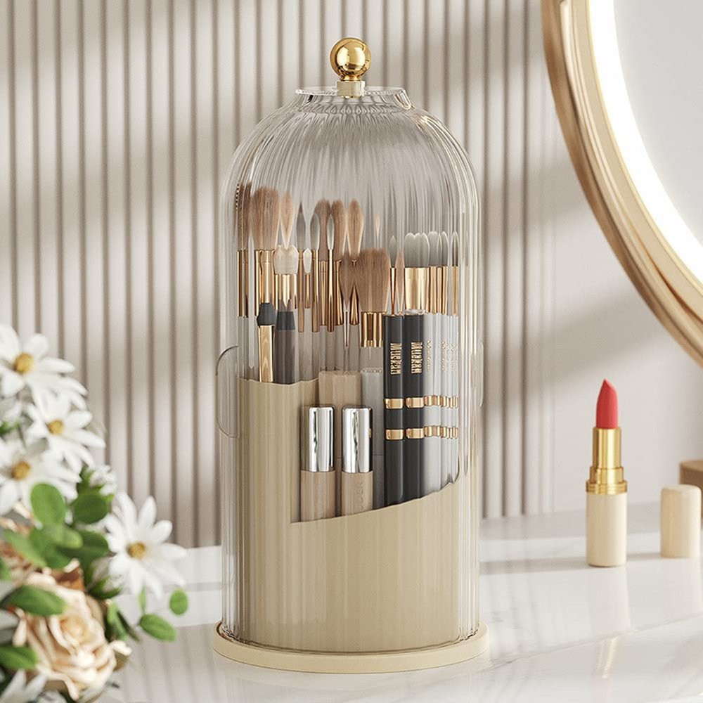 eYourlife2012 360 Rotating Makeup Organizer Rotatable Cosmetic Spinning Holder Dustproof Makeup Brush Organizer Dresser Desktop Holder Lipstick Eye Shadow Storage Rack