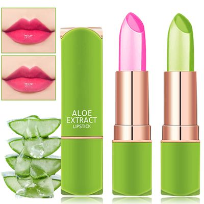 2 PCS Jelly Crystal Aloe Vera Lipstick,Magic Temperature PH Color Changing Lipstick Tinted Lip Balm Long Lasting Waterproof Nourishing Lip Gloss Lip Tint Stain Glossy Mood Lipstick Set for Women