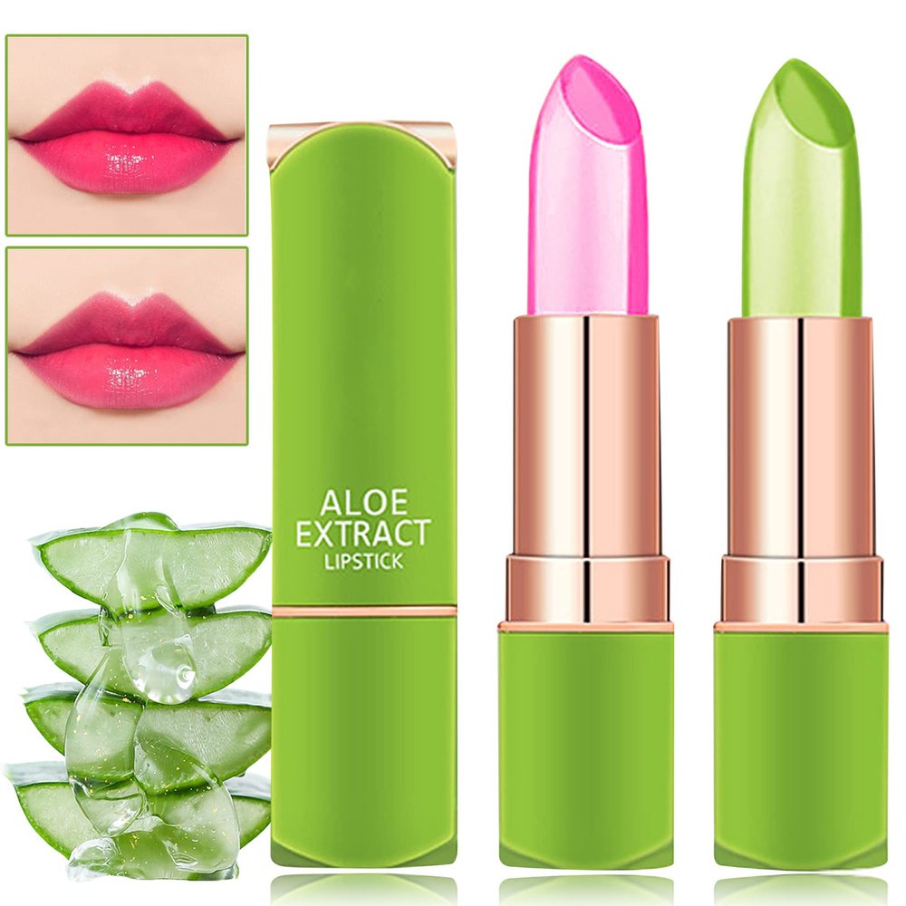 2 PCS Jelly Crystal Aloe Vera Lipstick,Magic Temperature PH Color Changing Lipstick Tinted Lip Balm Long Lasting Waterproof Nourishing Lip Gloss Lip Tint Stain Glossy Mood Lipstick Set for Women