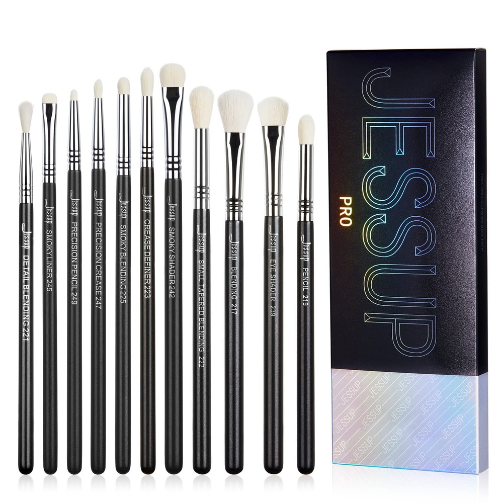 Jessup Eyeshadow Brush Set 11pcs Eye Makeup Brushes Set Professional Eye Shadow Brush Blending Brush Shader Crease Brush Black T340