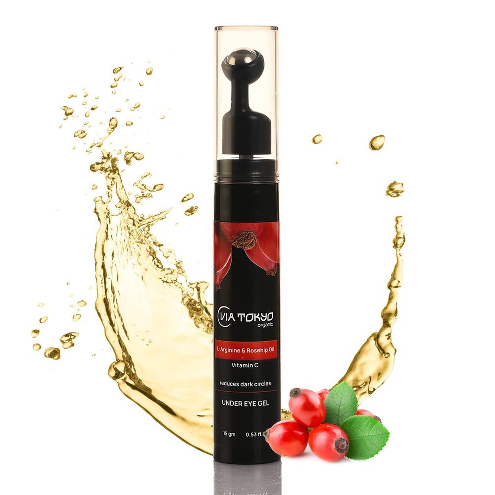BlueQueen Rosehip Oil Roll-on Under Eye Cream with L-Arginine & Vitamin C |Anti-aging, Hydrating, Brightening, Nourishing, Moisturizing, Vitamin C, Dark circles, Puffy eyes, Fine lines, Wrinkles, Crow's feet, Eye bags, Natural ingredients, Organic, V