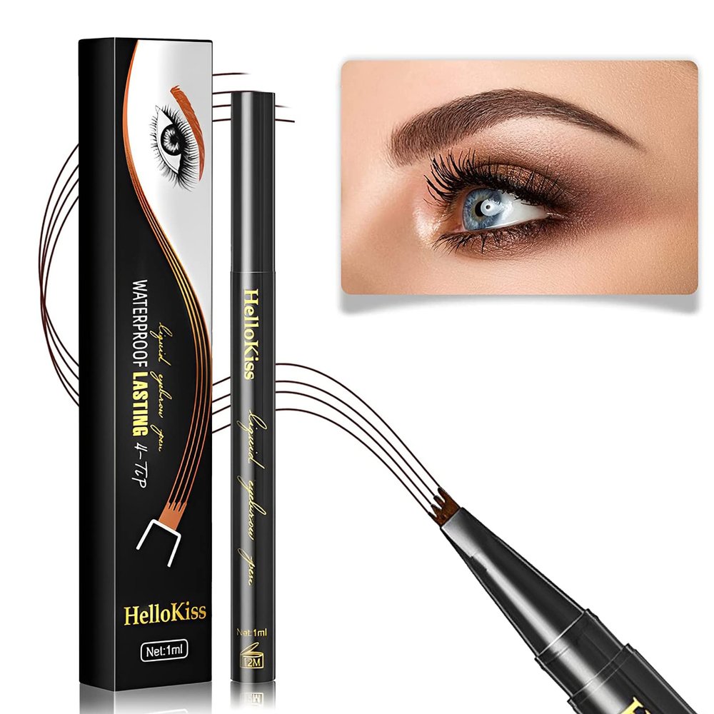 Microblading Eyebrow Pen - 4 Point, Long-Lasting, Water-Resistant, Smudge-Proof Fine-Stroke Pencil - Dark Brown