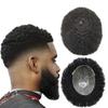 Afro Curly Toupee For Black Men Full Poly Injected PU Skin African American Human Hair Replacement System Glueless Base Afro Kinky Curl Men Hair Units (6MM, 1B# OFF BLACK) view 1