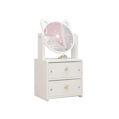 Alunsito Makeup Organizer with Cabinet and Lipstick Shelf Box, Cat Ear Mirror, Cosmetics Storage Box, Dormitory Desktop Dresser, Jewelry Organizer