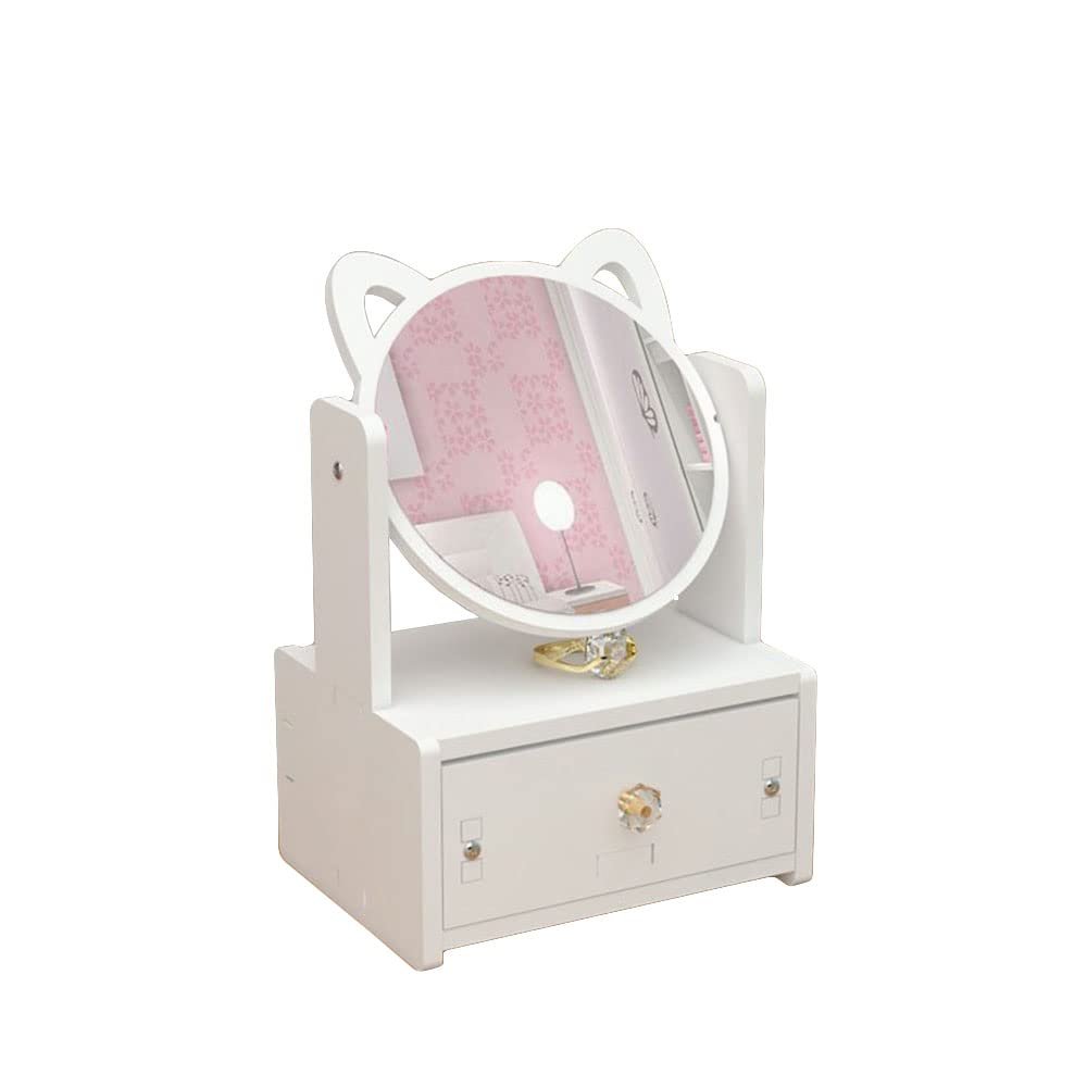 Alunsito Cosmetic Organizer with Round Mirror, Cosmetic Storage Box, Home Dressing Table, Skin Care Products Storage Box, Dormitory Large Capacity Desktop Rack