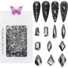 HNUIX Nail Rhinestones - 300pcs Crystals Black, Multiple Shape Gems, Flat Back Rhinestones, for Nail Art view 1
