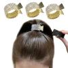 3 Pack Glitter Metal Hair Claw Clips with Rhinestones - Dressy Hair Rings for Long Ponytails and Braids (Gold) view 1