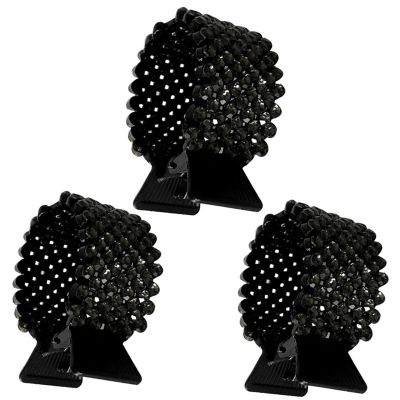 3 Pack Glitter Claw Clips for Long Hair - Metal Rhinestone Hair Rings with High Braids and Horsetail Buckles (Black)
