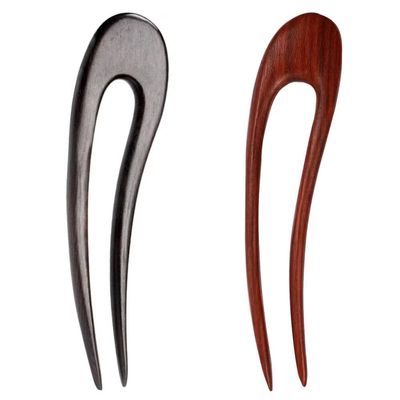 CHOISBEING Wooden Hair Forks U Shape Hair Stick for Long Hair Handmade French Hairpin Wood Vintage Two Prong Hair Clip for Women Hair Accessories (2pack moon wooden hair fork)