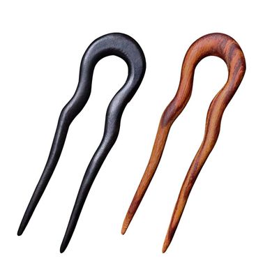 CHOISBEING Wooden Hair Sticks for Women, 2 Pack U Shape Hair Forks for Long Hair, Handmade French Hairpin, Rosewood & Ebony Hair Accessories