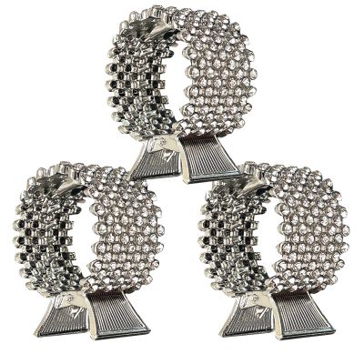 3 Pack Glitter Ponytail Claw Clips - Metal Rhinestone Hair Rings with Braids for Long Hair, Hair Cuff Bands (Silver)