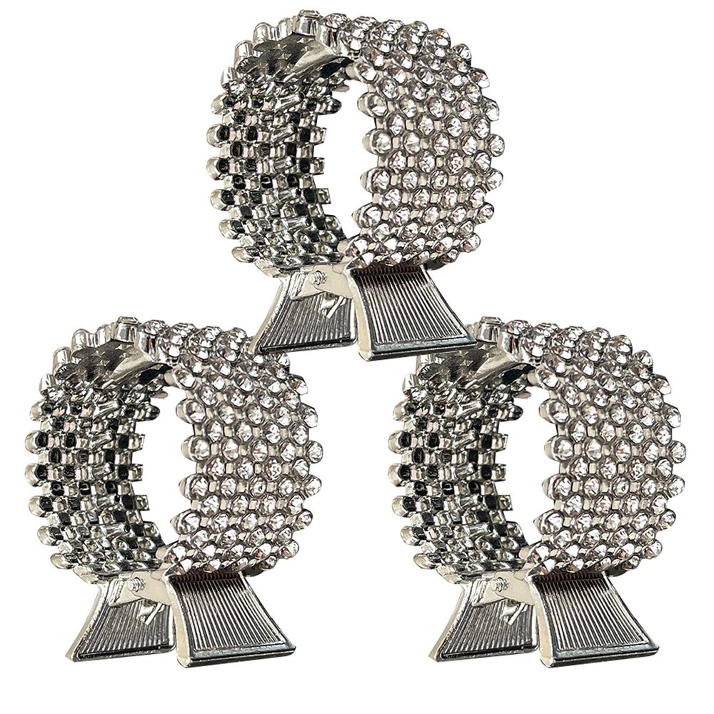 3 Pack Glitter Ponytail Claw Clips - Metal Rhinestone Hair Rings with Braids for Long Hair, Hair Cuff Bands (Silver)