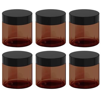 12 oz Amber Plastic Cosmetic Jars Leak Proof Container with Black Lid for Cream, Lotion, Powder, ointment, Beauty Products etc, 6 Pcs.
