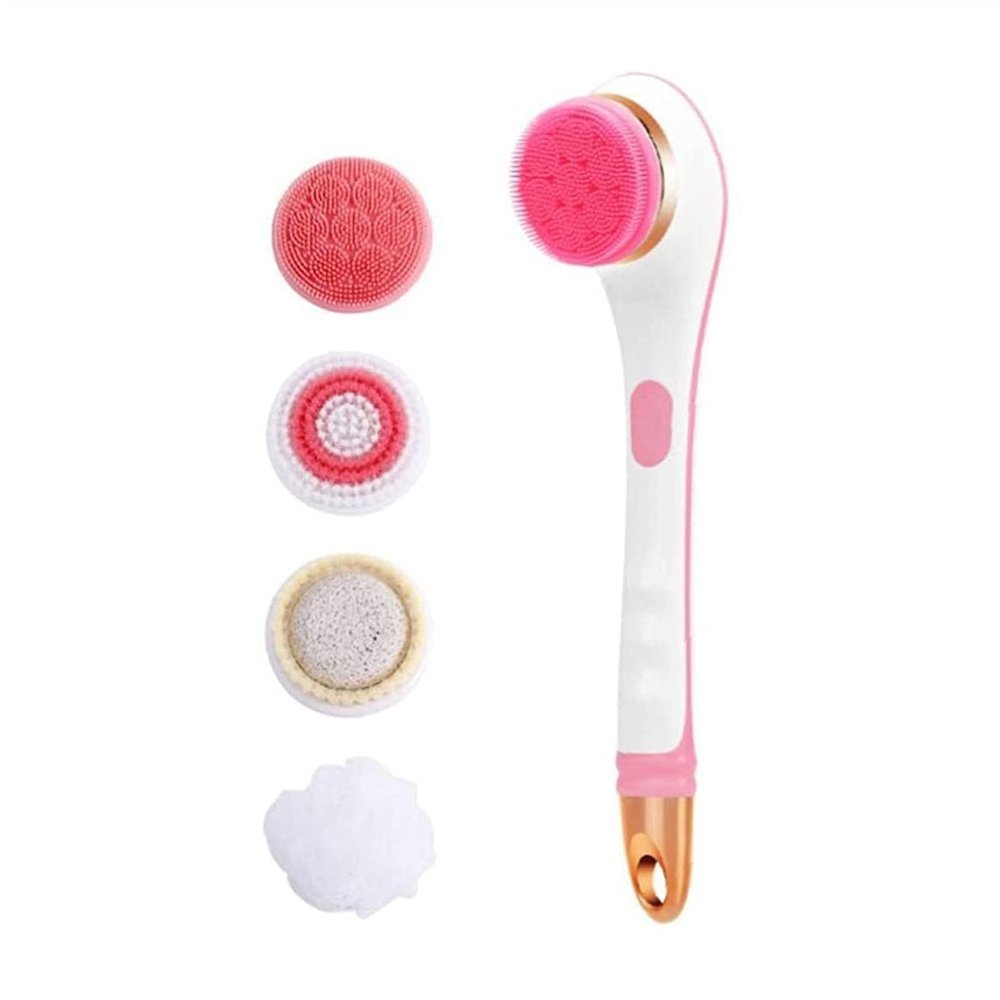 GIENEX Electric Shower Brush Rechargeable Rotating Long Handle Back Scrubber Suitable for Body Cleansing Exfoliation Waterproof and Non-Slip with 4 Types of Brush Heads