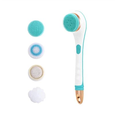 GIENEX Electric Bath Brush Set, Waterproof Silicone Body Brush with 4 Spin Brush Heads, Shower Brush for Facial Bath Scrubber Exfoliating SPA, Back Brush Long Handle for Shower Women Men
