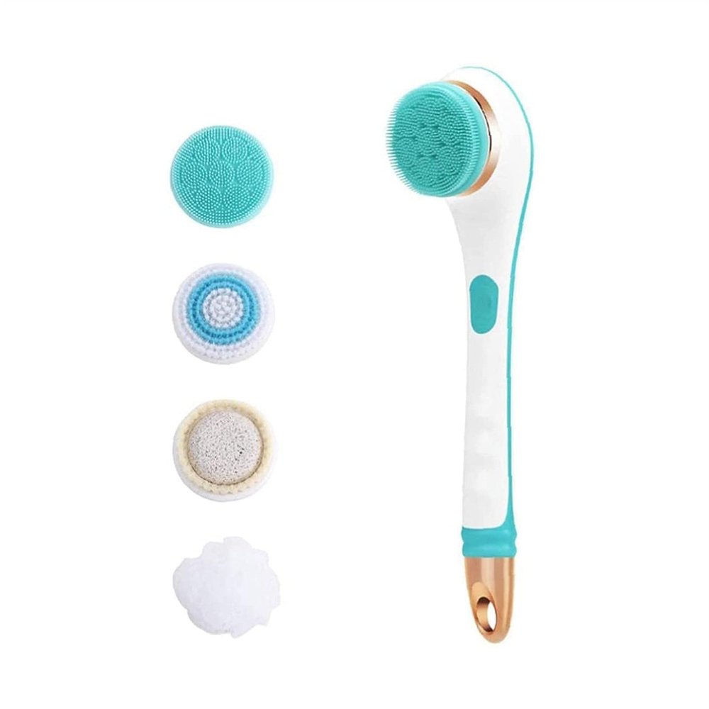 GIENEX Electric Bath Brush Set, Waterproof Silicone Body Brush with 4 Spin Brush Heads, Shower Brush for Facial Bath Scrubber Exfoliating SPA, Back Brush Long Handle for Shower Women Men
