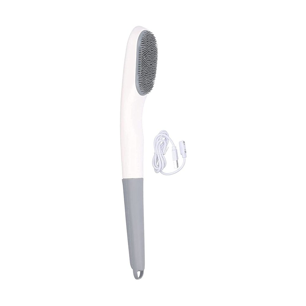 GIENEX Electric Bath Brush, Silicone Bathing Brush Waterproof Vibrating Body Shower Cleansing Brush Multi-Functional Long Handle Brush Massager