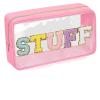 Chenille Letter Clear Makeup Bags Stuff Pouch, Preppy Patch Makeup Bag with Zipper, Transparent PVC & Nylon Waterproof Portable Glitter Cosmetic Bag Travel Toiletry Storage for Women Girls,Beach,Party (Pink (without embroidery)) view 1