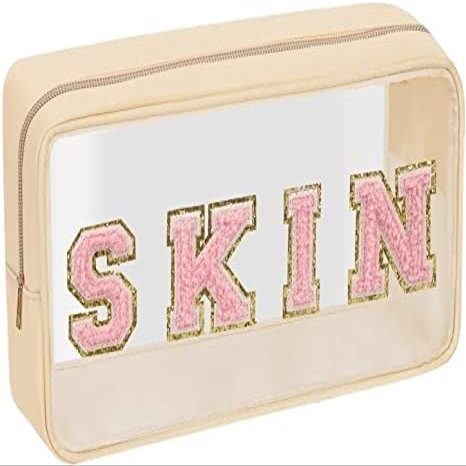 Chenille Letter Clear Makeup Bag with Zipper for Women and Girls