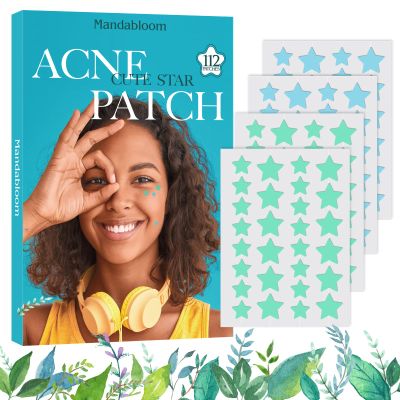 Acne Pimple Patch 112 Patches, Hydrocolloid Acne Patches with Tea Tree & Calendula Oil, Green & Blue Star-Shaped Acne Patches Cute for Face, Hydrocolloid Acne Dots for Acne Zits Pimple Stickers