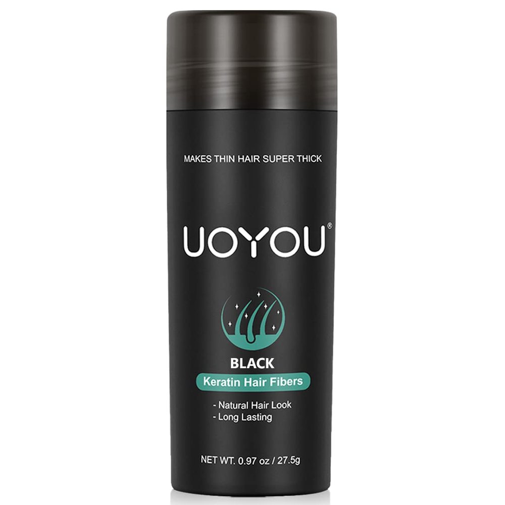 BLACK Hair Fibers for Thinning Hair 27.5g Bottle | Undetectable & Natural Keratin Hair Fibers Concealer for Hair Loss for Men and Women | Hair Building Fibres Powder [BLACK]